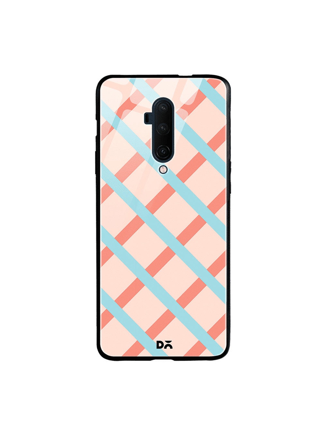 

DailyObjects Peach-Coloured & Blue Pastel Peach Diagonal Checks OnePlus 7 Pro Glass Case