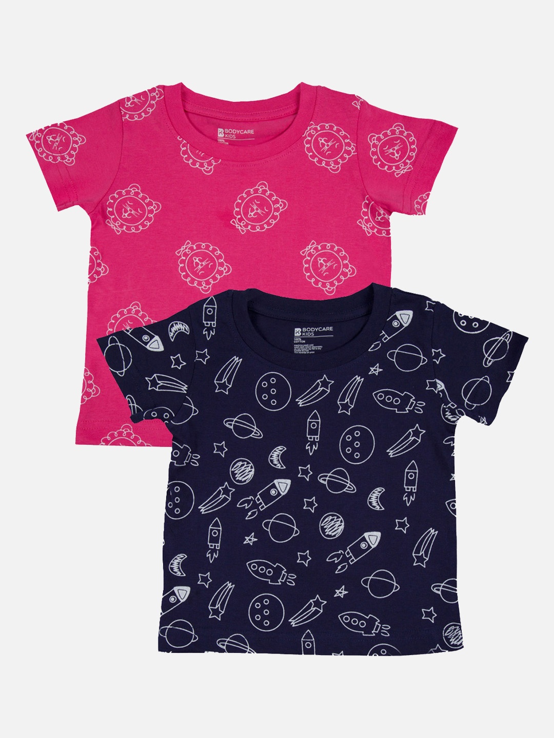

Bodycare First Boys Pack Of 2 Printed Round Neck T-shirt, Pink