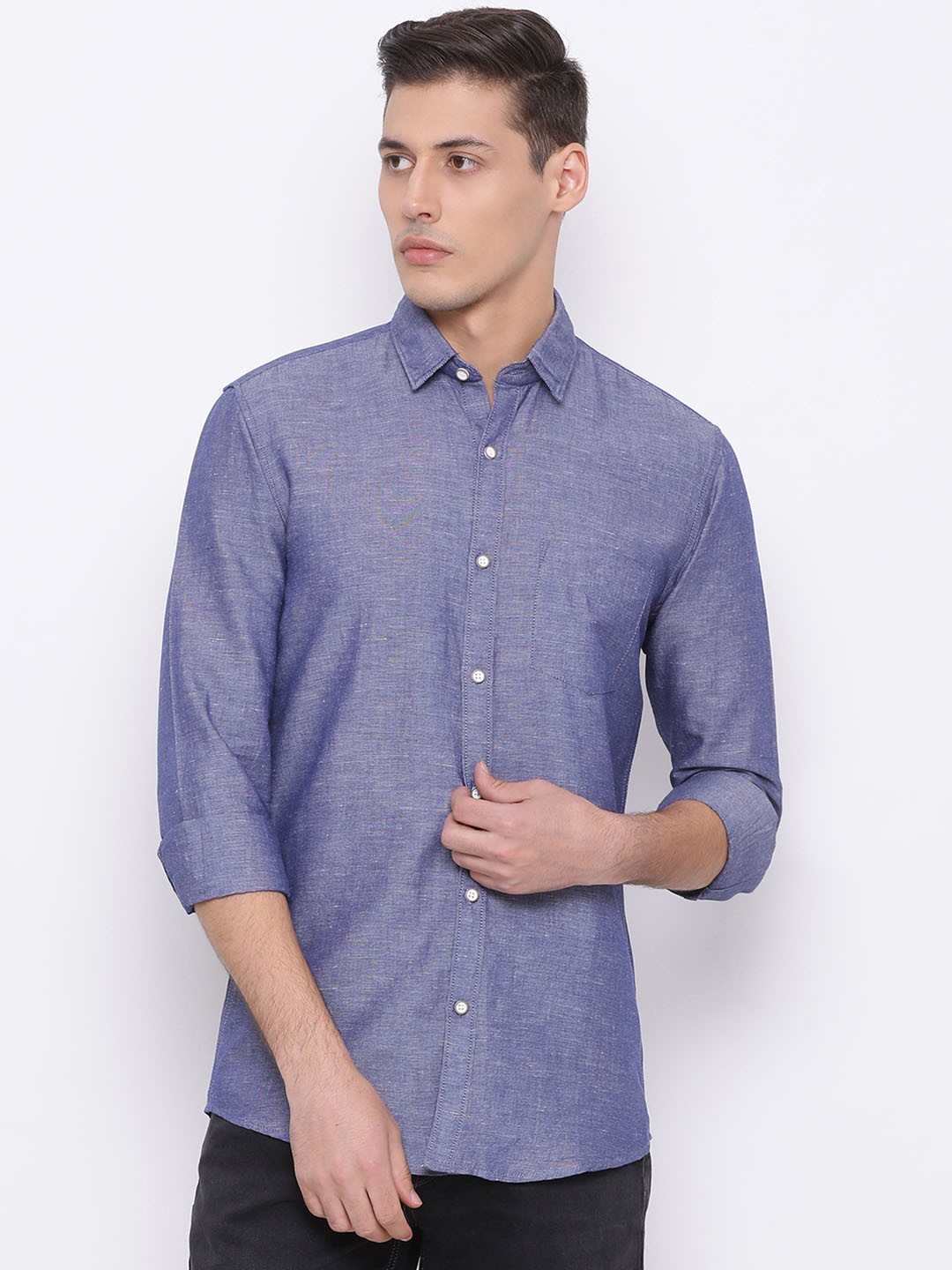

Richlook Men Navy Blue Slim Fit Solid Casual Shirt