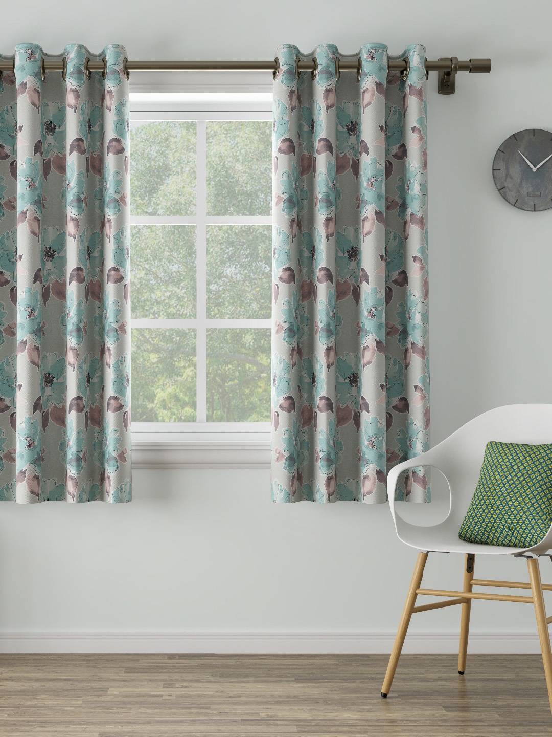 

DDecor Grey & Turquoise Blue Single Window Curtain