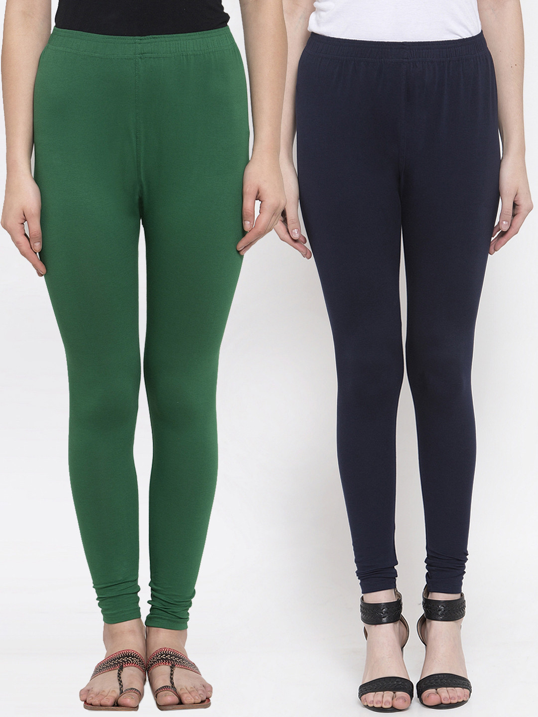 

TAG 7 Women Pack Of 2 Solid Churidar-Length Leggings, Green
