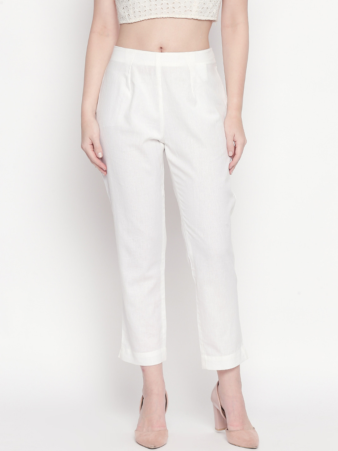 

RANGMANCH BY PANTALOONS Women White Regular Fit Solid Regular Trousers