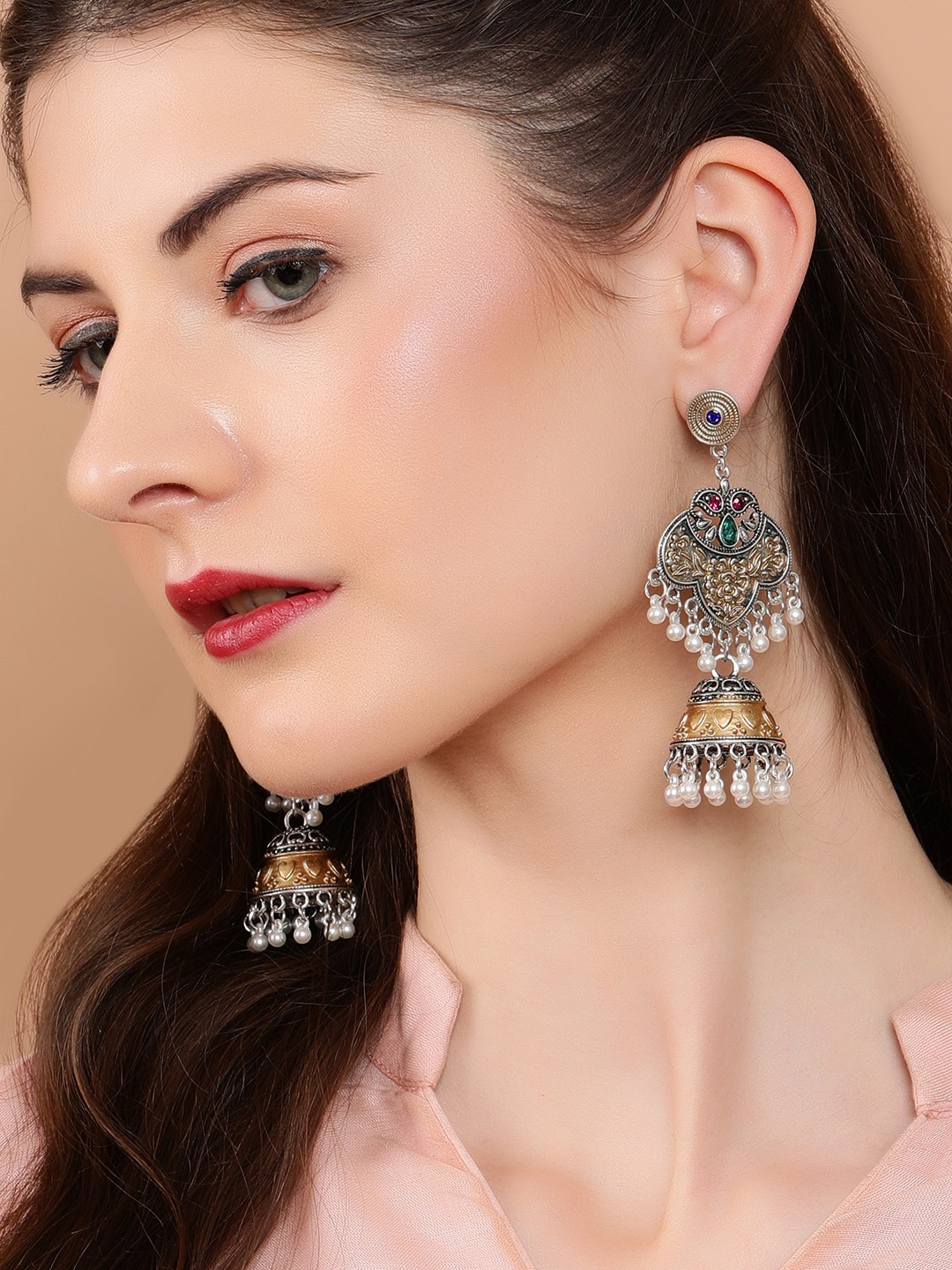 

Rubans Silver & Gold Classic Jhumkas