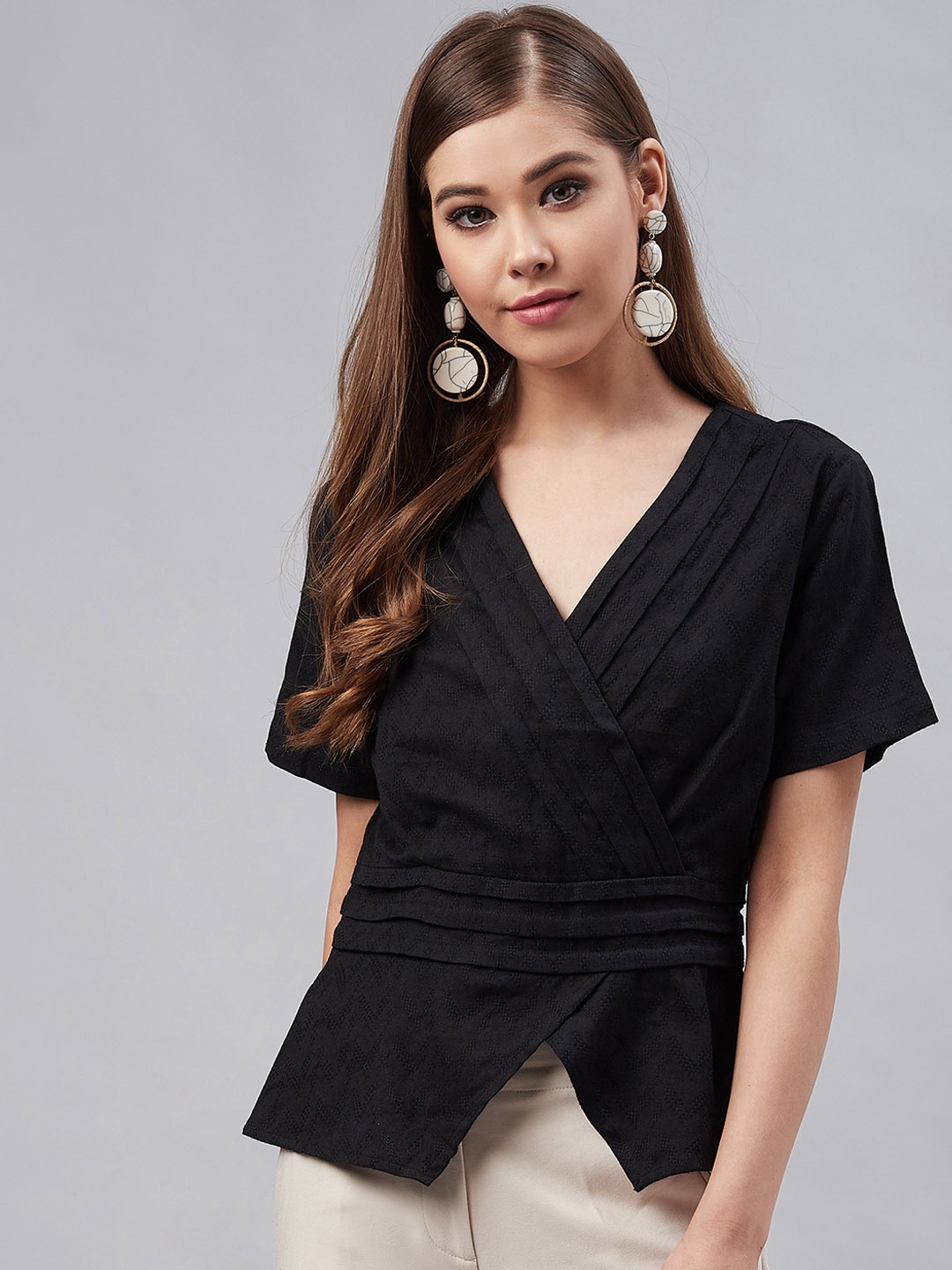

Marie Claire Women Black Self Design Wrap Top
