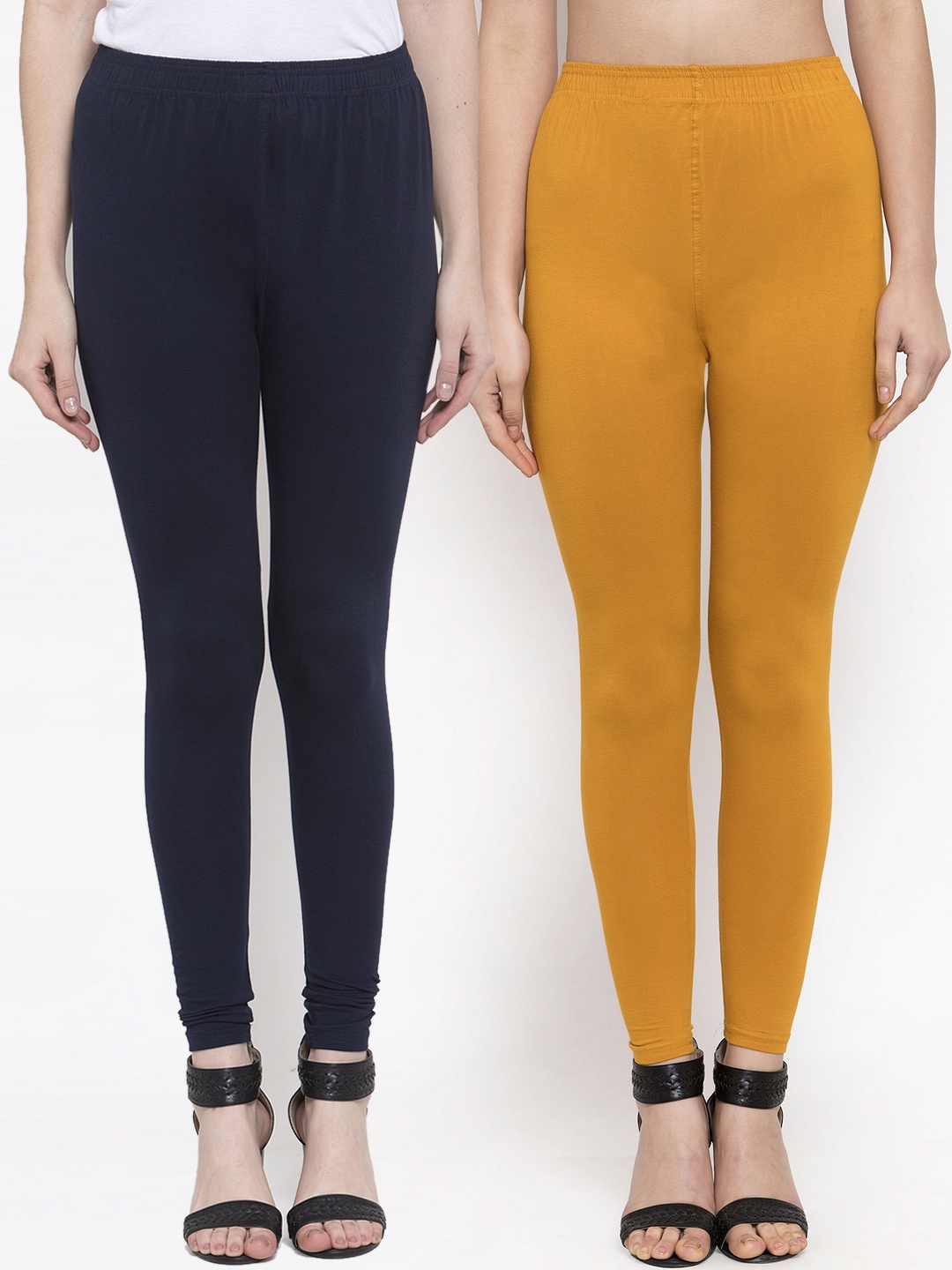 

TAG 7 Women Pack Of 2 Solid Leggings, Mustard