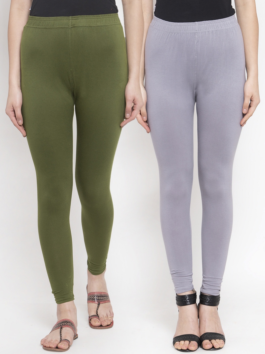 

TAG 7 Women Pack Of 2 Solid Ankle-Length Leggings, Grey