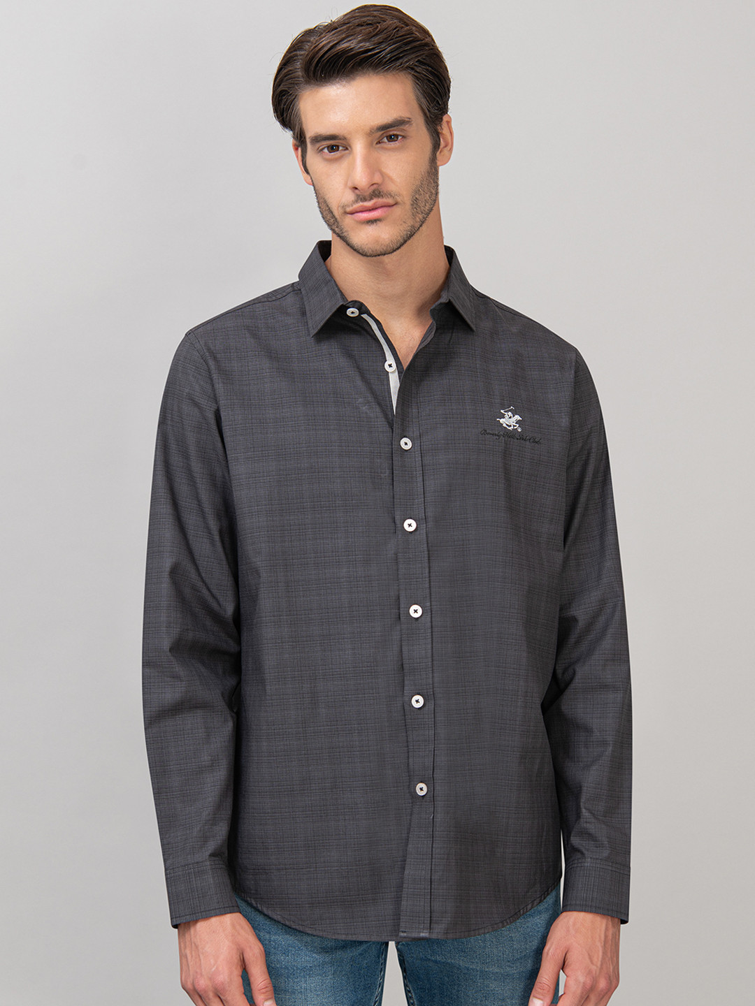 

Beverly Hills Polo Club Men Black Regular Fit Self Design Casual Shirt