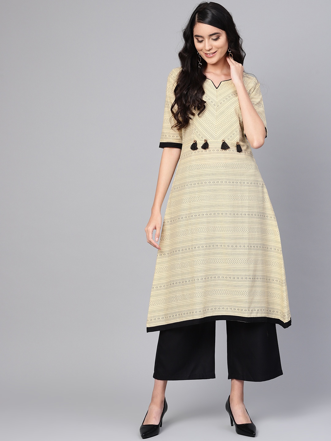 

Indo Era Women Cream-Coloured Printed A-Line Kurta