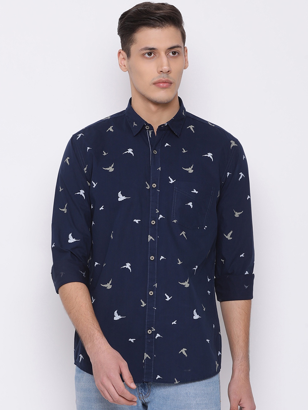 

Richlook Men Navy Blue Slim Fit Printed Casual Shirt