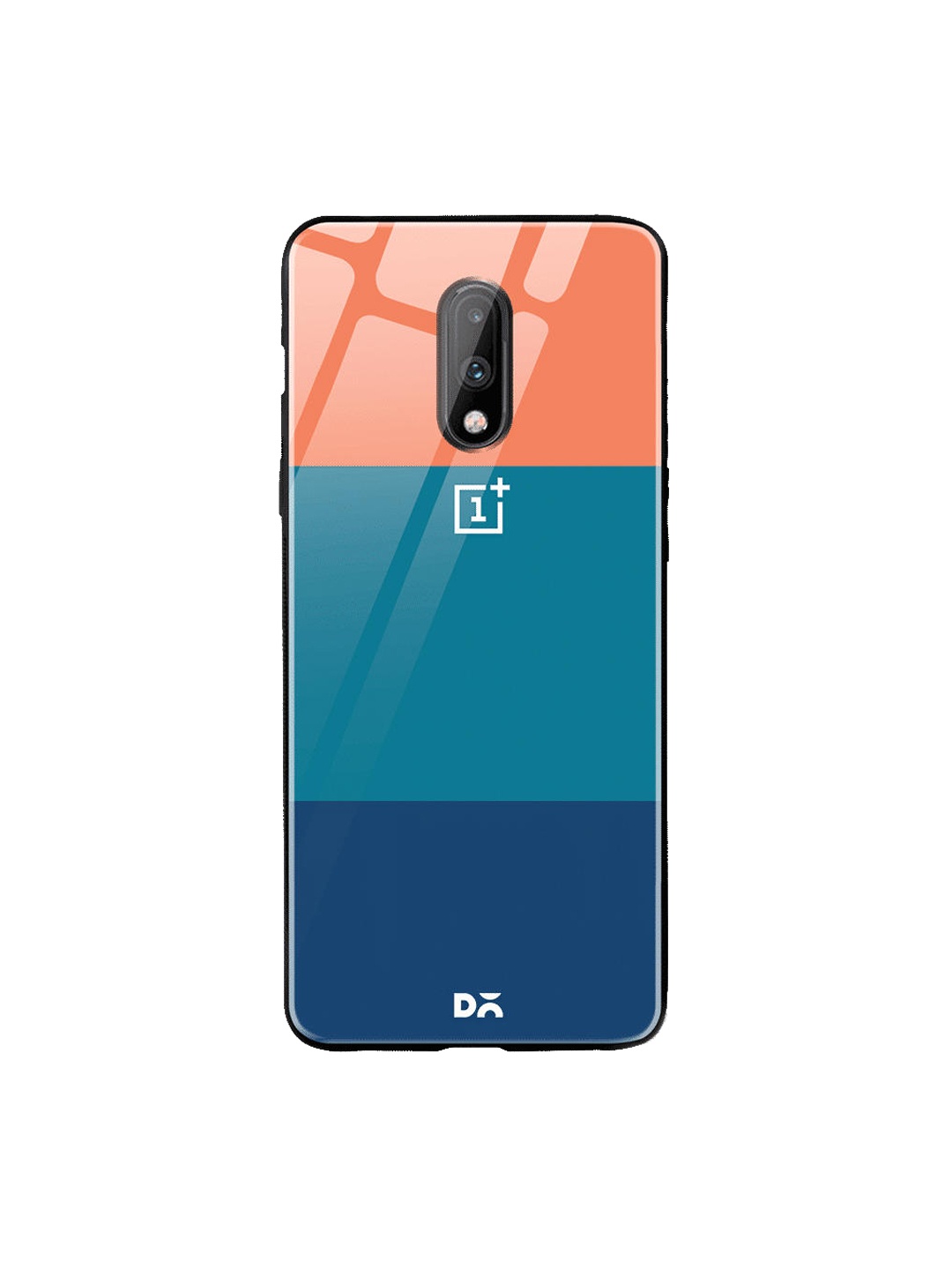 DailyObjects Blue & Peach-Coloured Dark Triplet OnePlus 7 Glass Case
