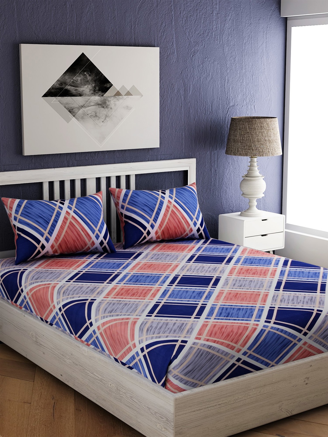 

EverHOME Multicoloured Geometric 210 TC Cotton 1 Queen Bedsheet with 2 Pillow Covers, Multi