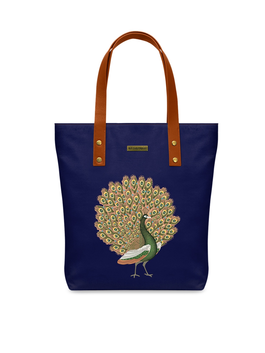 

DailyObjects Navy Blue & Green Peacock Print Tote Bag