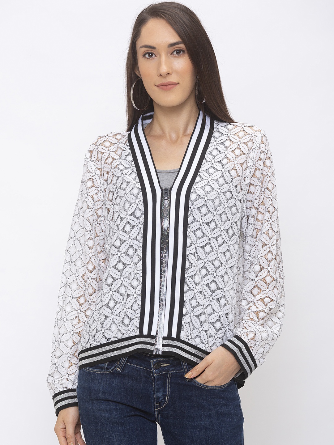 

Globus Women White Self Design Tailored Jacket