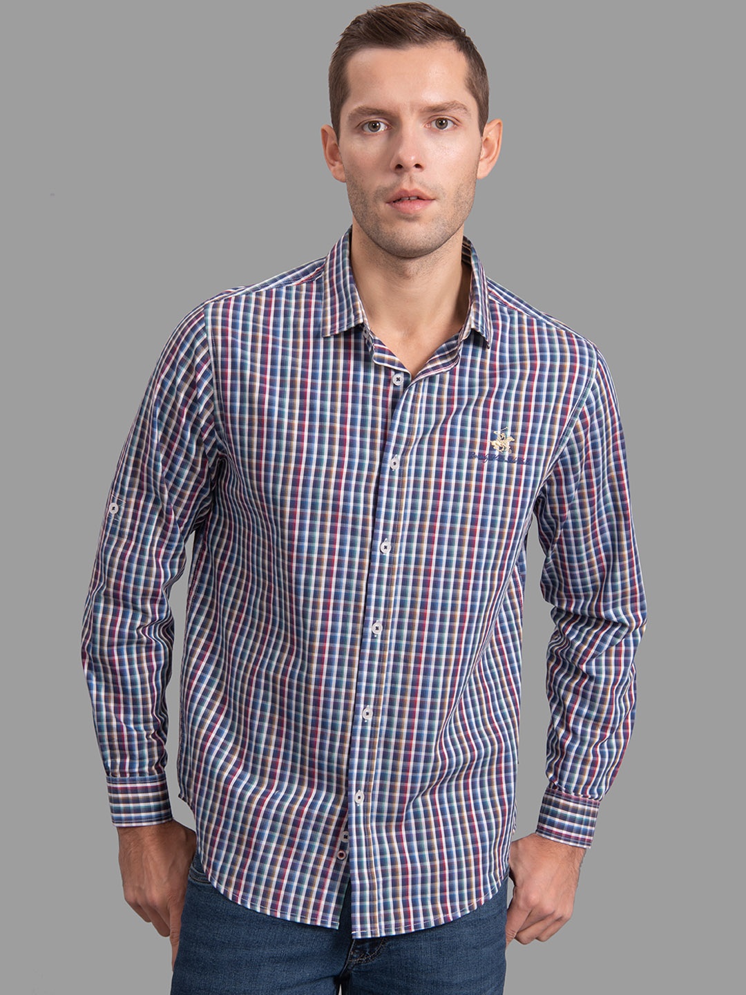 

Beverly Hills Polo Club Regular Fit Tartan Checks Opaque Pure Cotton Casual Shirt, Navy blue