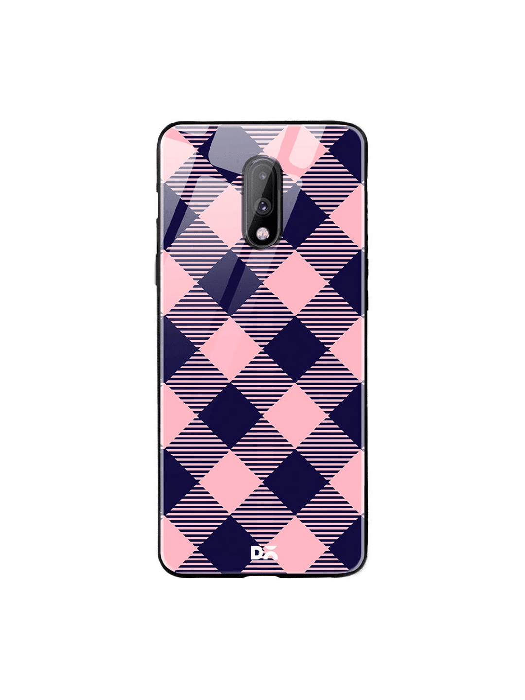 

DailyObjects Pink & Blue Small Static Bubblrgum Checks OnePlus 7 Glass Case