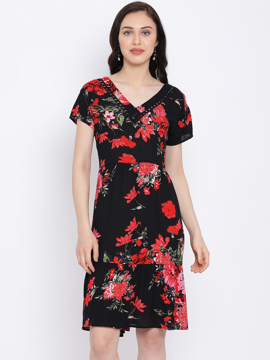 

Oxolloxo Women Black Floral Printed Sheath Dress