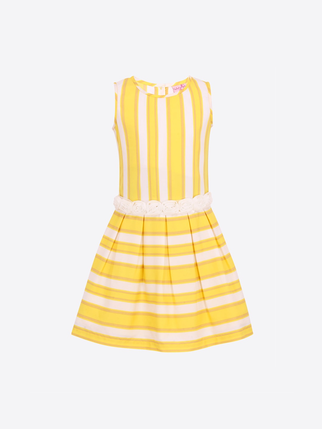 

CUTECUMBER Girls Yellow Striped Fit and Flare Dress