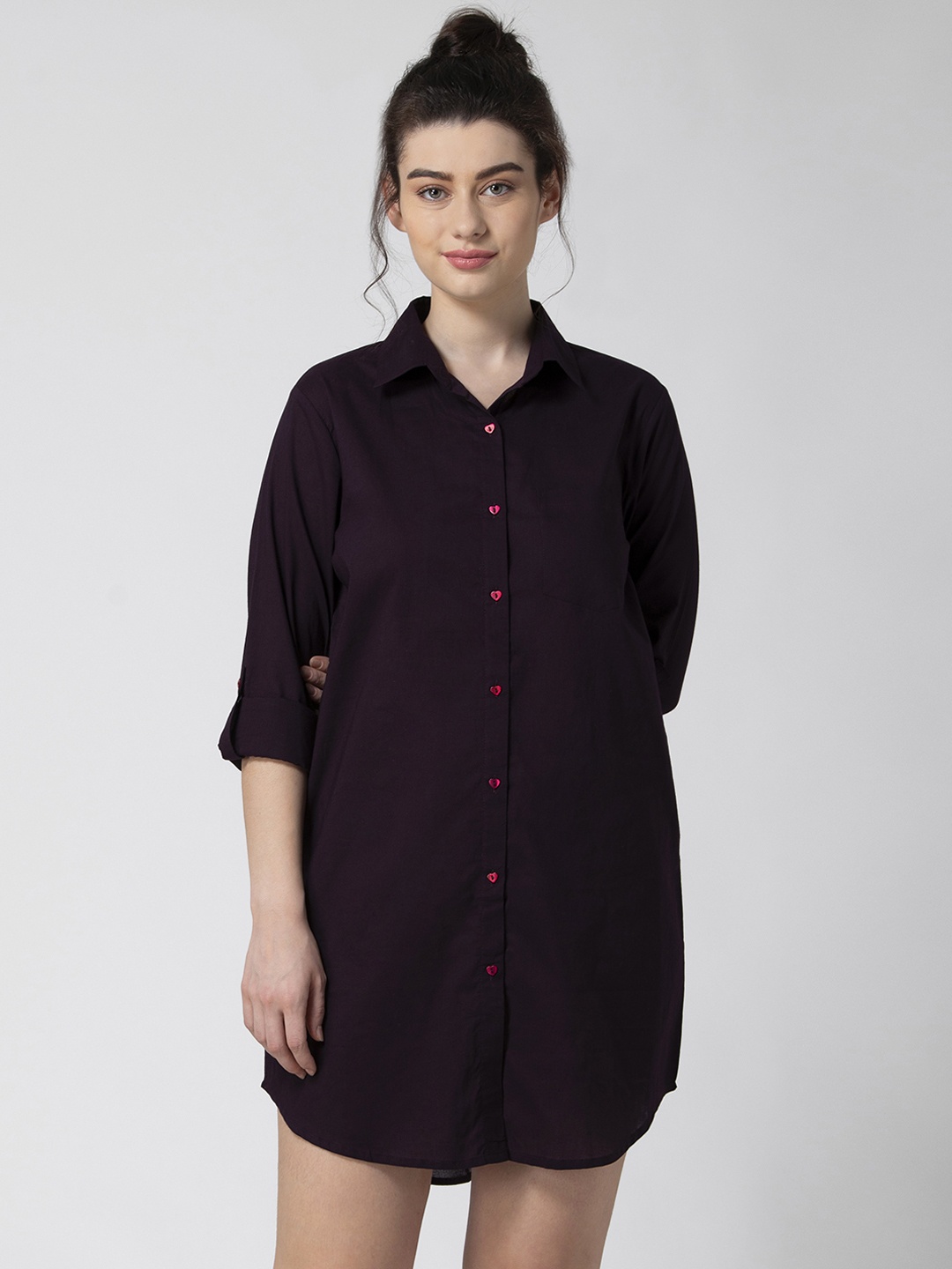 

ADORENITE Women Burgundy Solid Sleep Shirt
