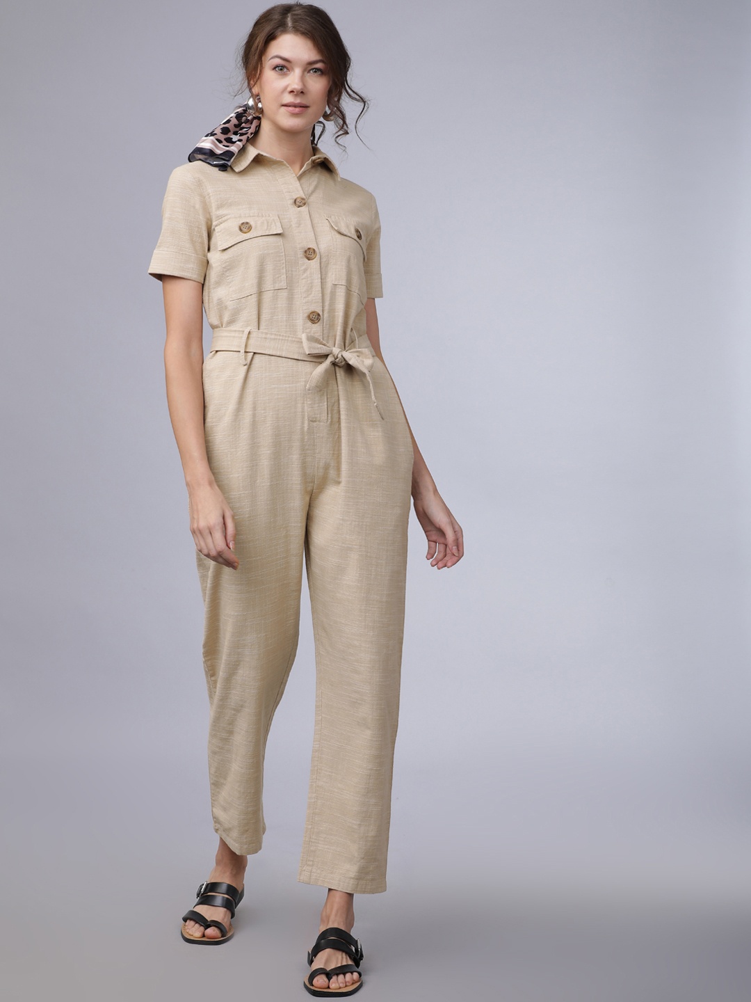 

Tokyo Talkies Women Beige Solid Basic Jumpsuit