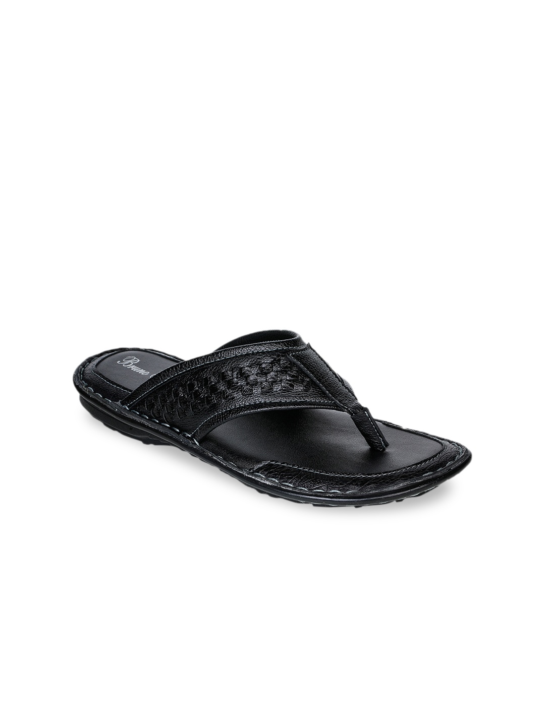 

Bruno Manetti Men Black Leather Comfort Sandals