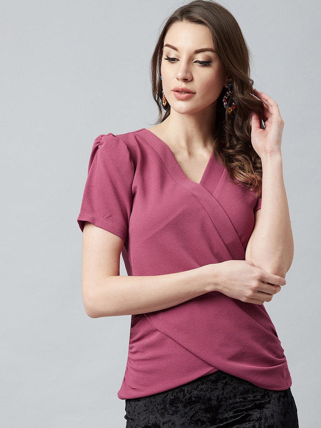 

Athena Women Pink Solid Wrap Top