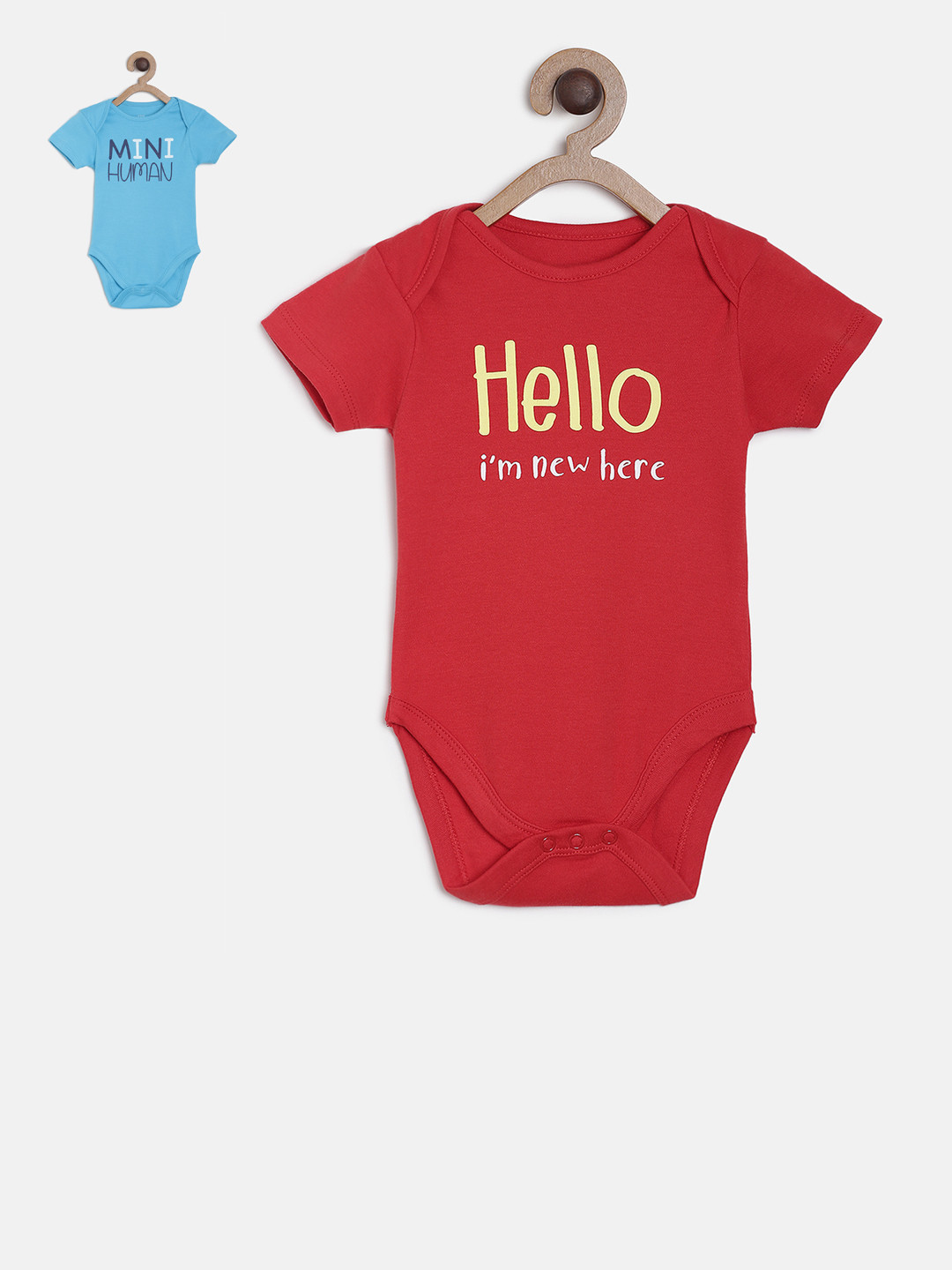

MINI KLUB Boys Pack Of 2 Red & Blue Printed Bodysuits