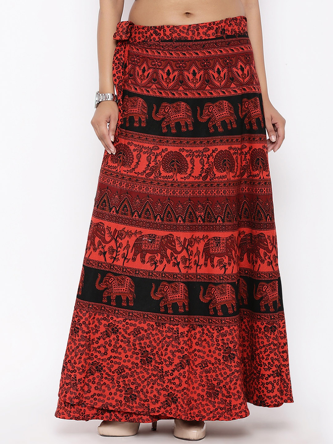 SOUNDARYA Women Red & Black Printed Wrap Maxi Skirt
