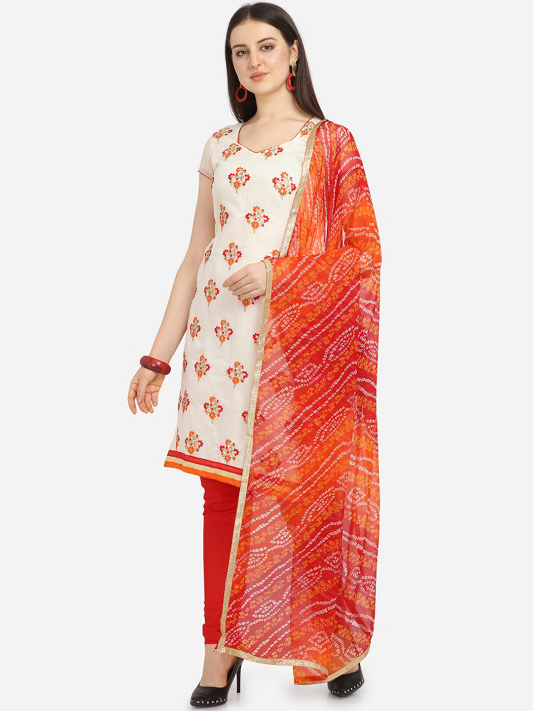 

Ethnic Junction White Cotton Blend Unstitched Dress Material