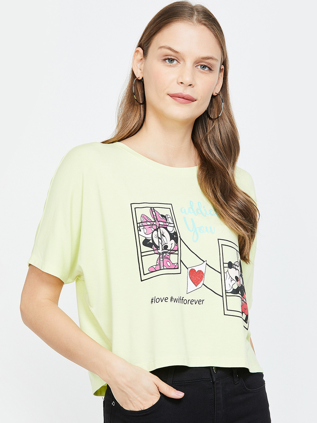 

Ginger by Lifestyle Women Yellow Mickey & Friends Printed Round Neck T-shirt