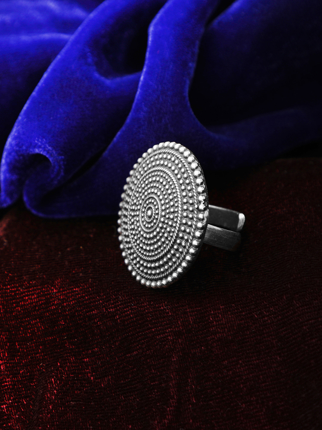 

Adwitiya Collection Oxidised German Silver-Plated Adjustable Finger Ring