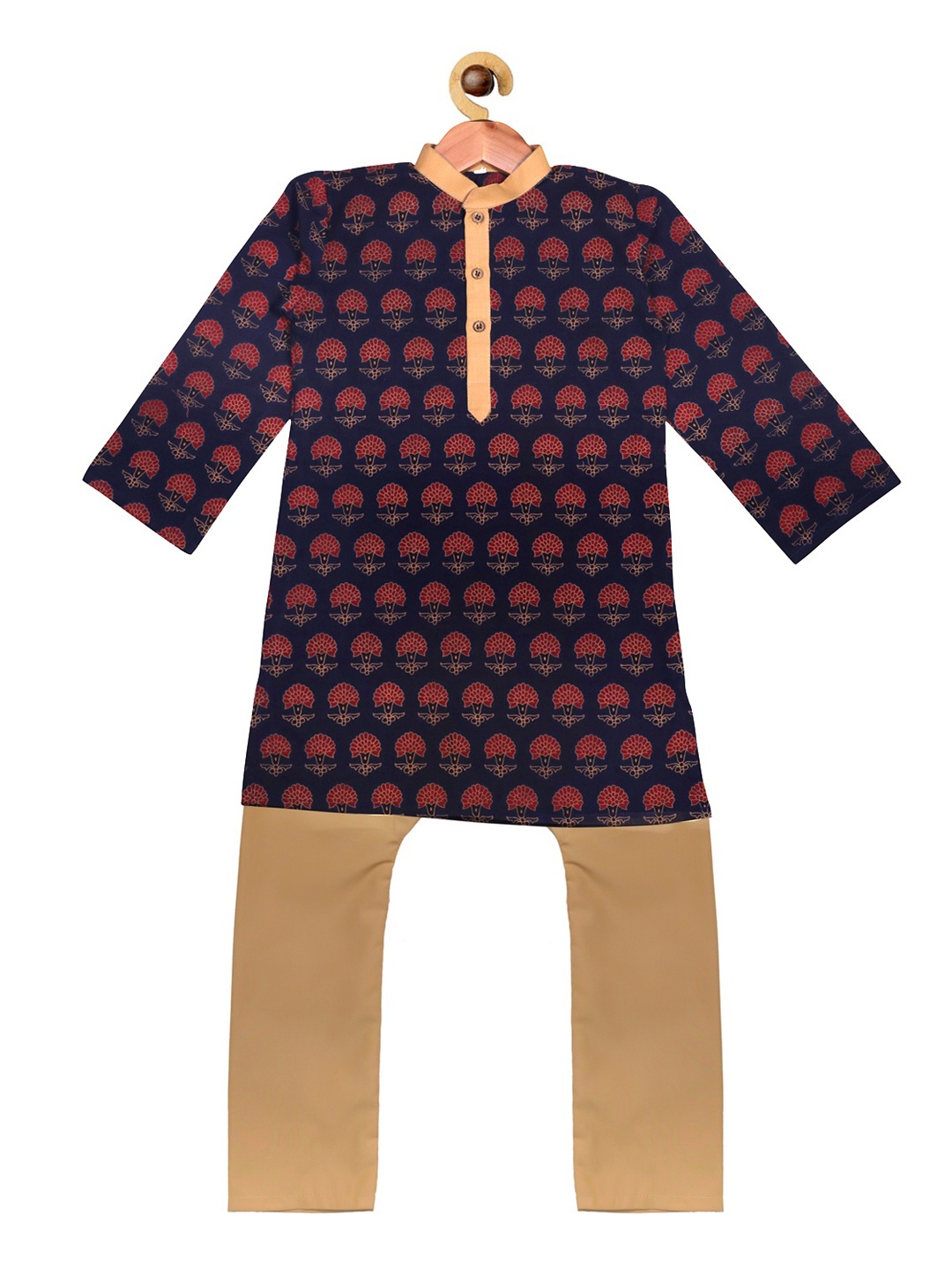 

SOULFULLY INDIAN Boys Navy Blue & Beige Printed Kurta with Pyjamas