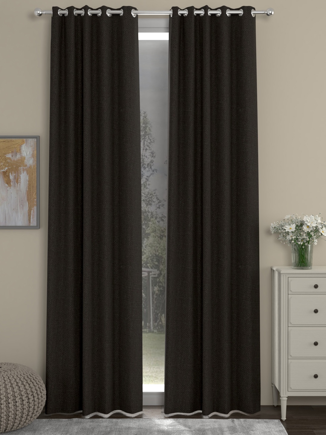

ROSARA HOME Set of 2 Solid Long Door Curtains, Brown