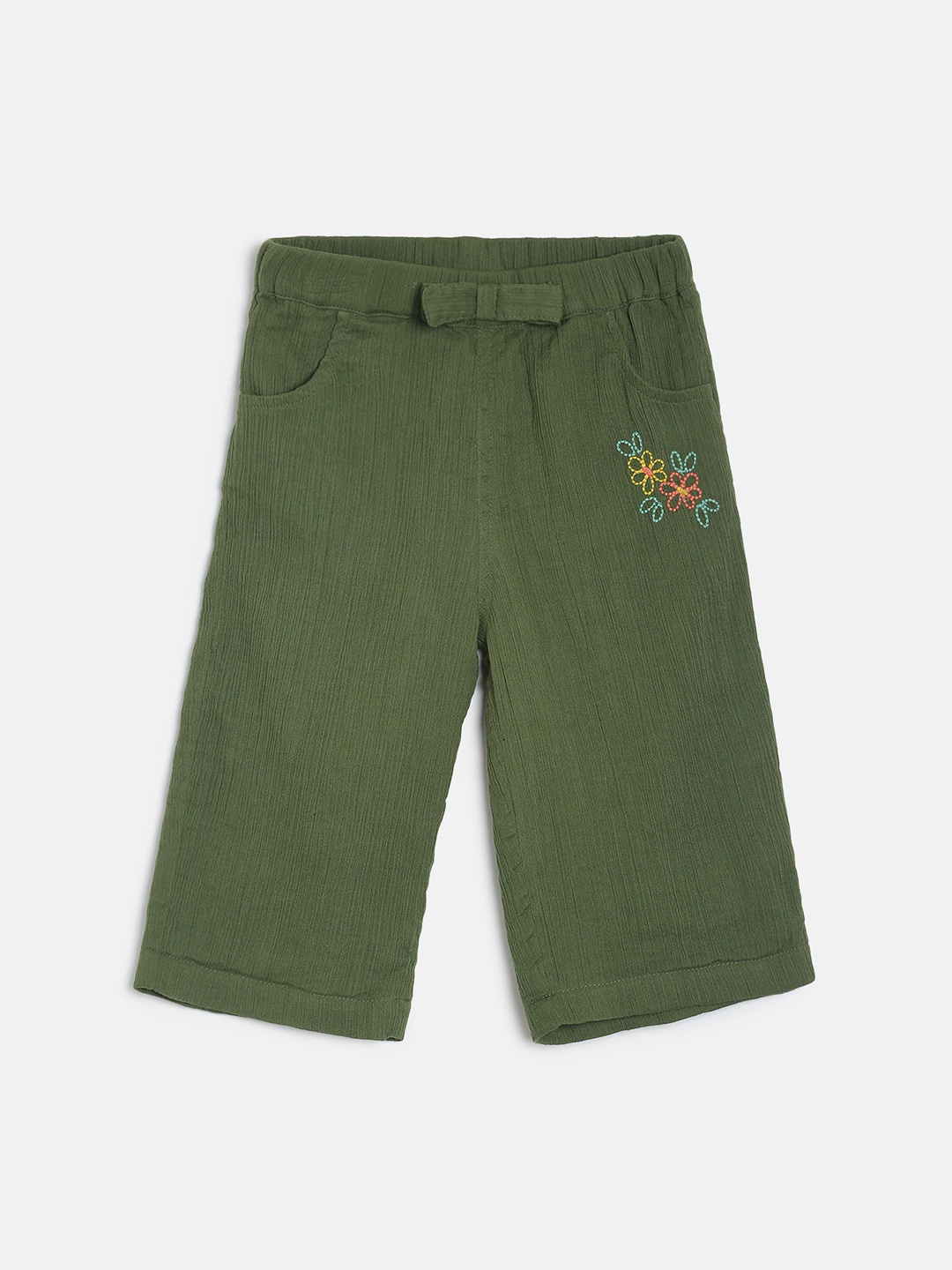 

MINI KLUB Girls Green Solid Regular Fit Capris