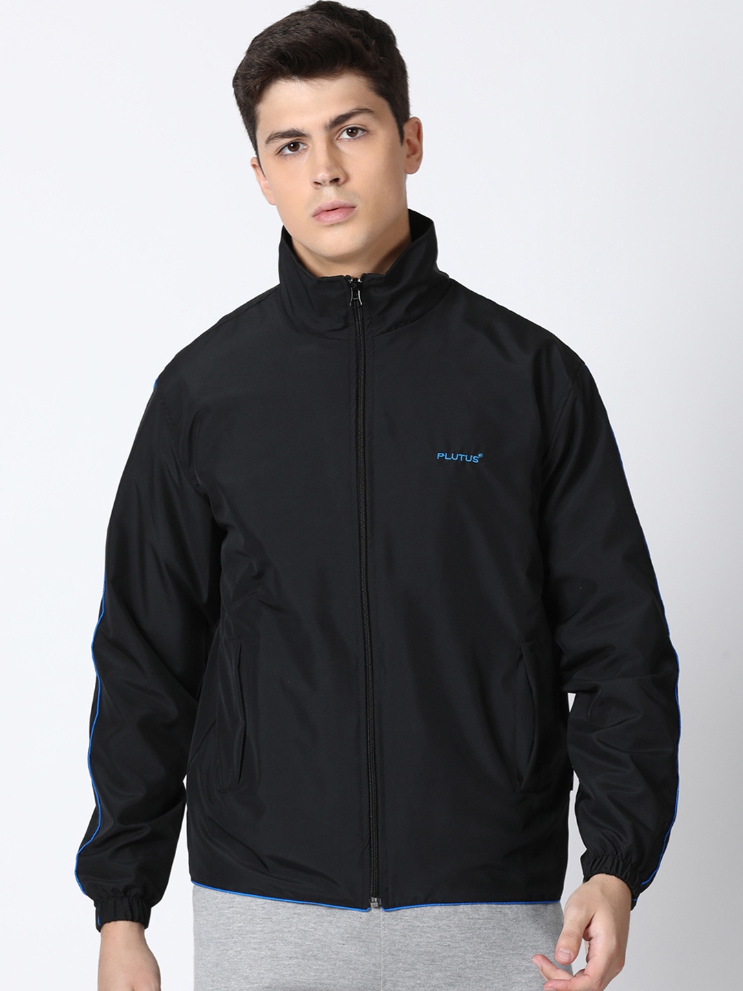 

Plutus Men Black Solid Windcheater Sporty Jacket