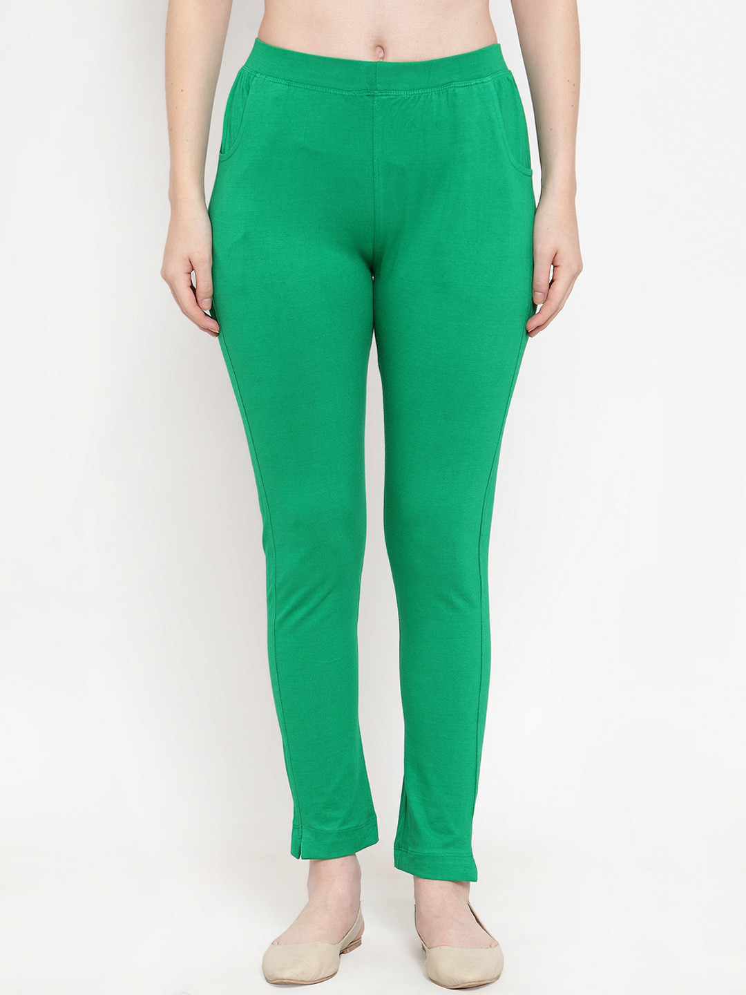 

TAG 7 Women Green Solid Ankle-Length Leggings