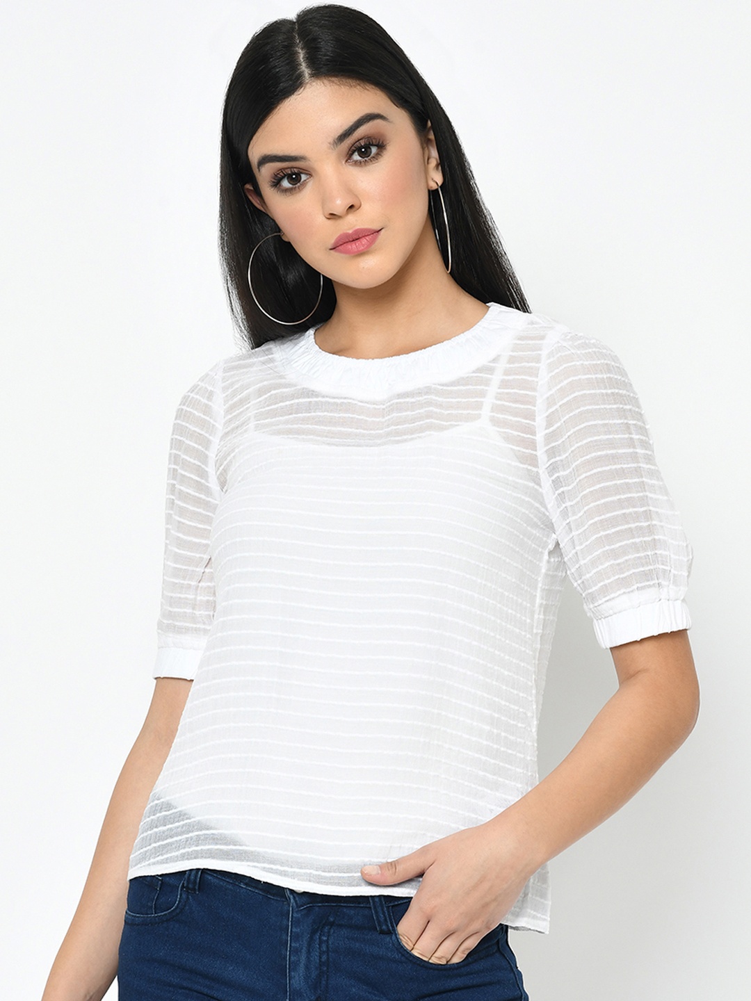 

Latin Quarters Women White Self Design Top