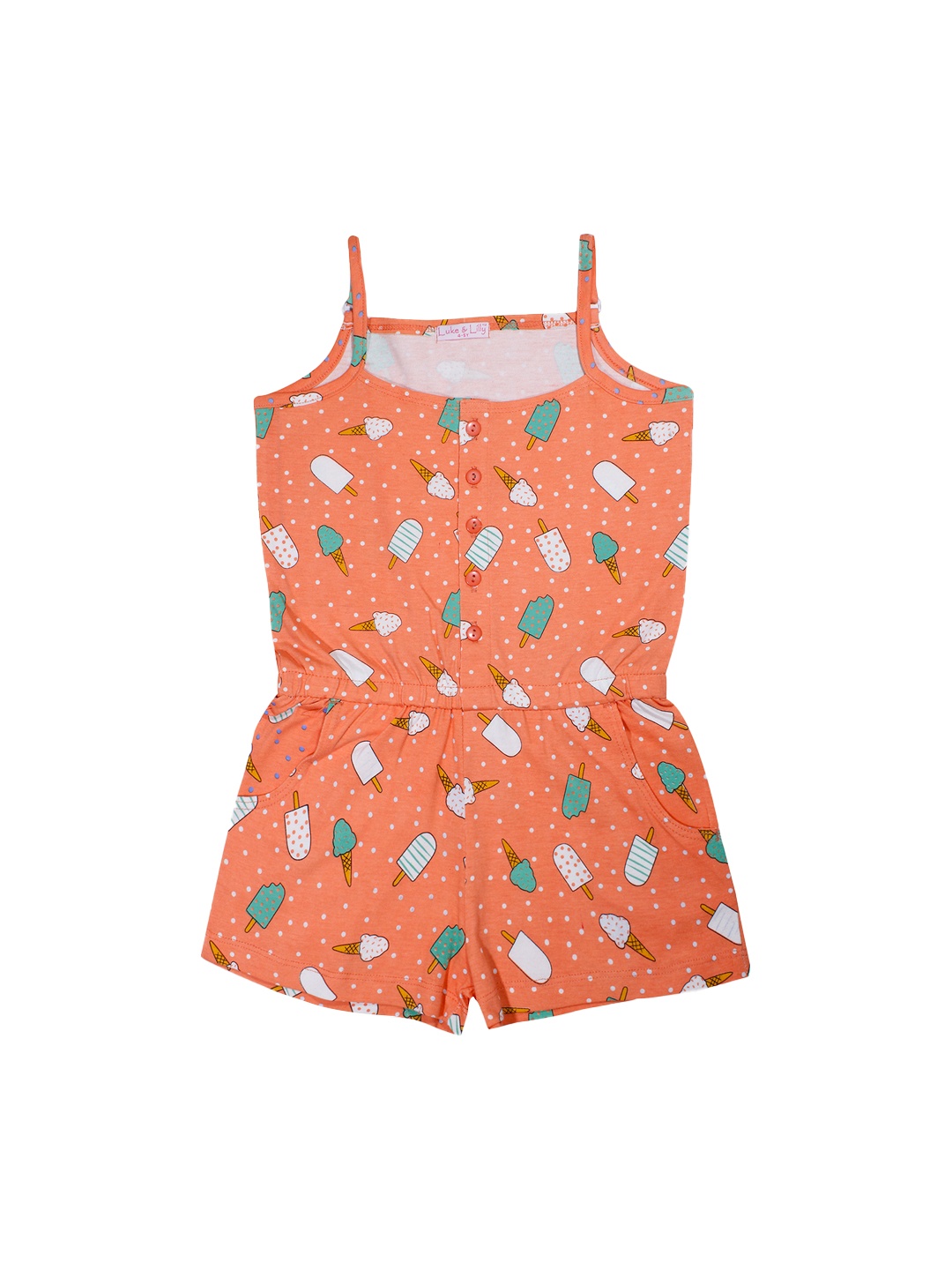 Luke & Lilly Girls Orange Printed Playsuit