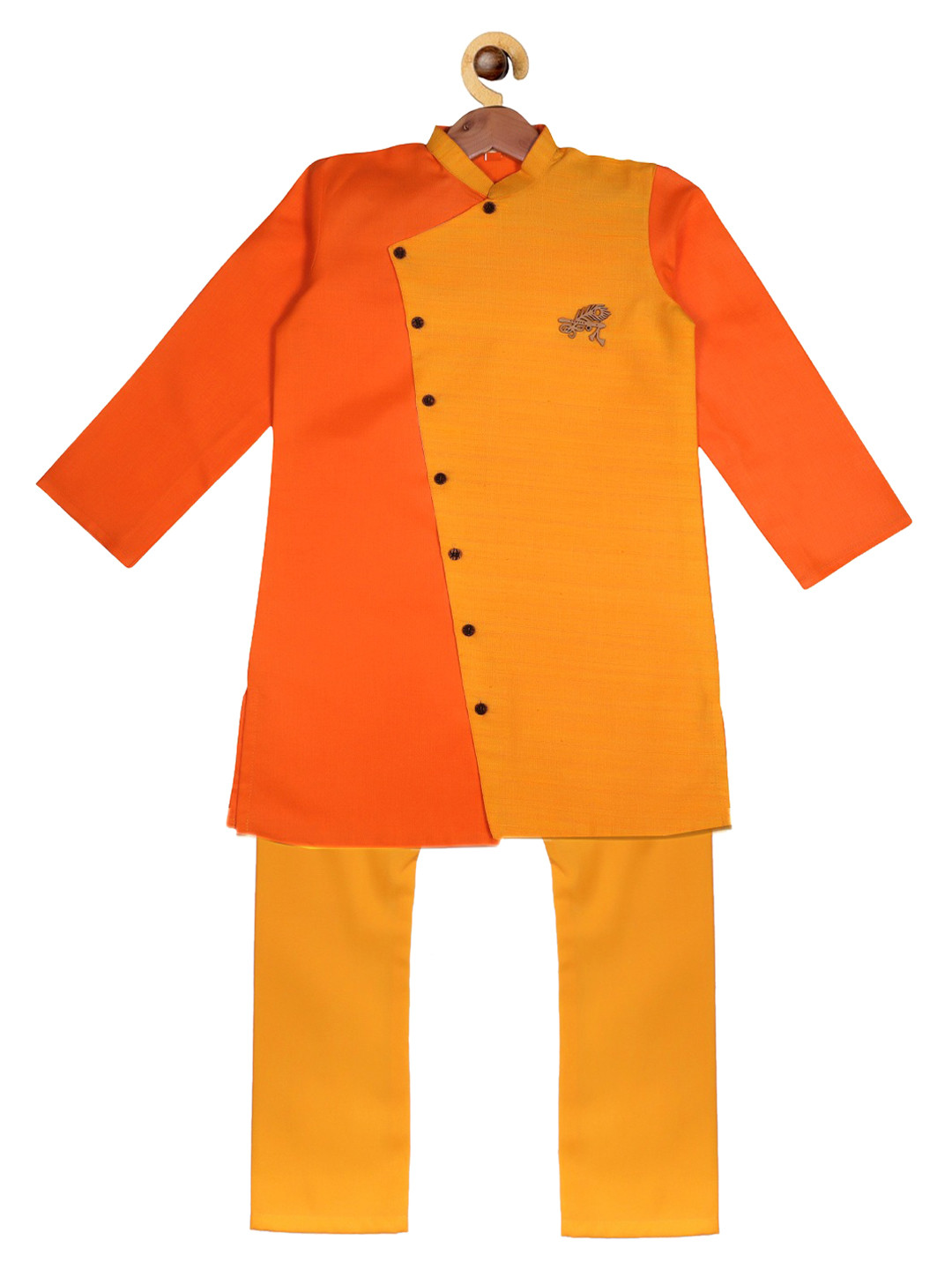

SOULFULLY INDIAN Boys Orange & Yellow Colourblocked Kurta with Pyjamas
