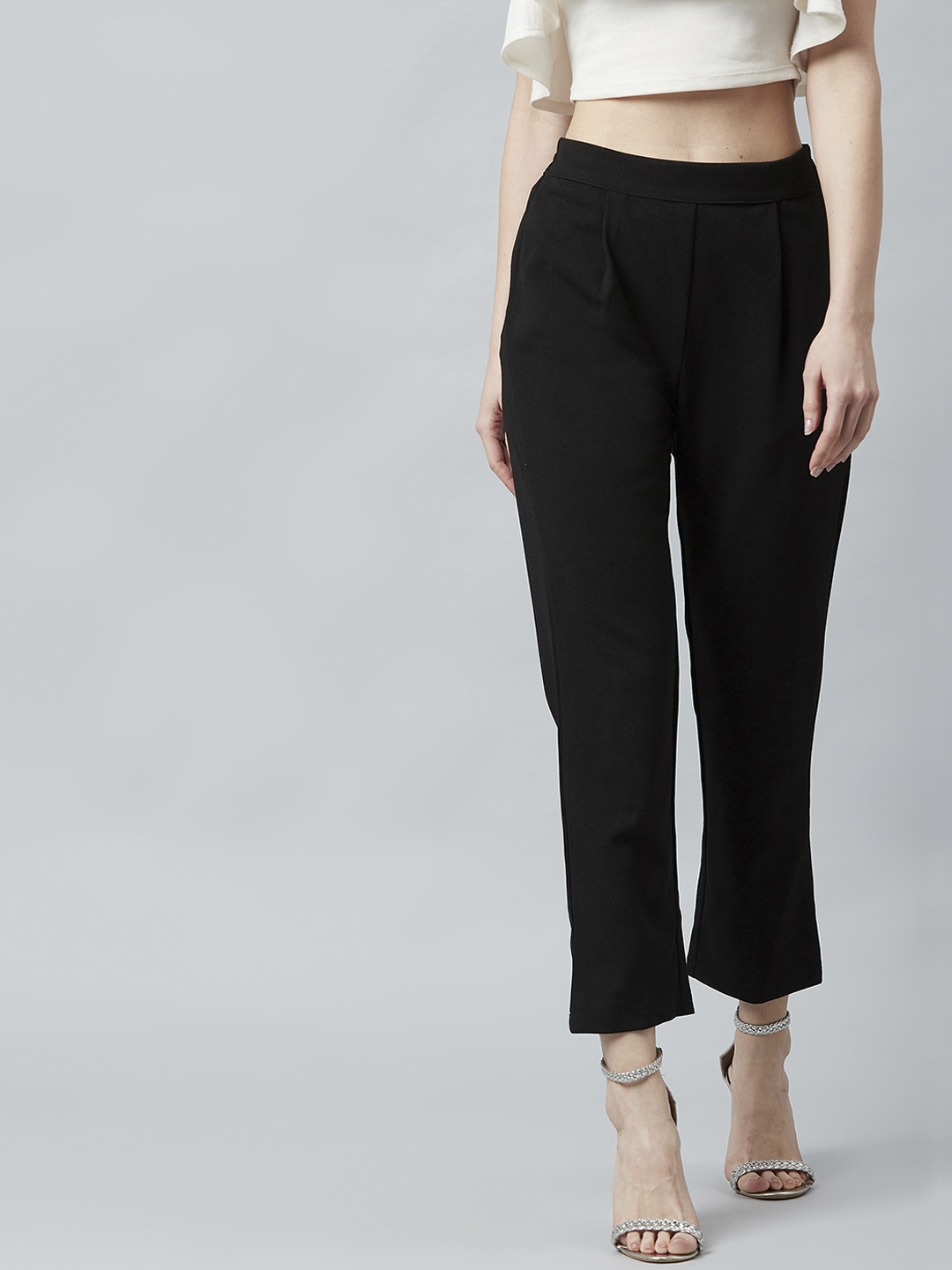 Athena Women Black Slim Fit Cigarette Trousers