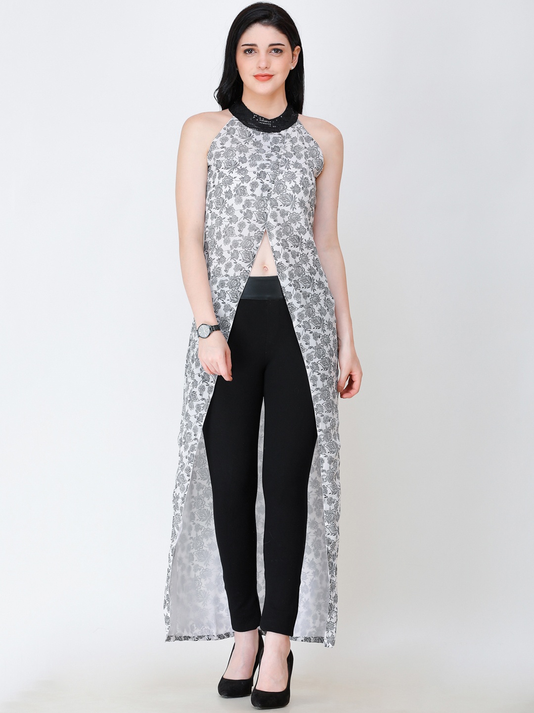 

SCORPIUS Women White Printed Maxi Top