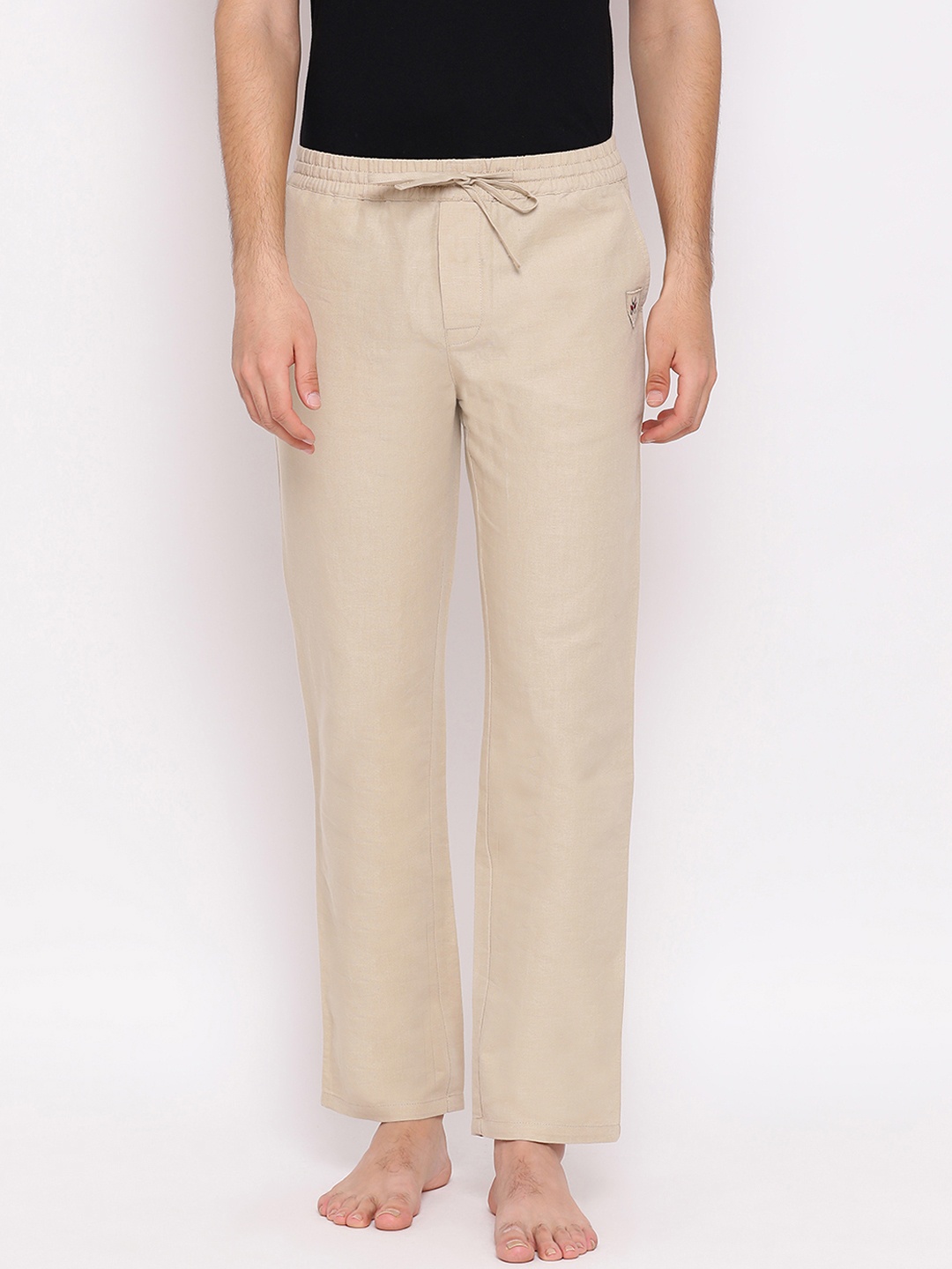Crimsoune Club Men Beige Solid Linen Lounge Pants