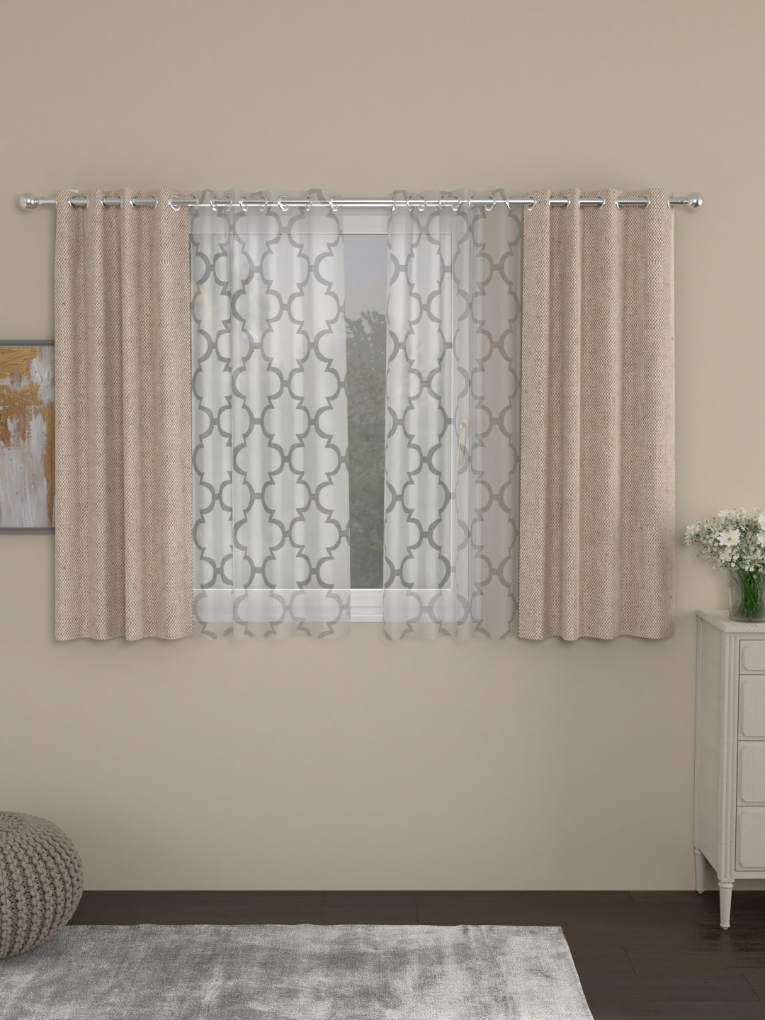 

ROSARA HOME Set of 4 Solid Window Curtains, Beige