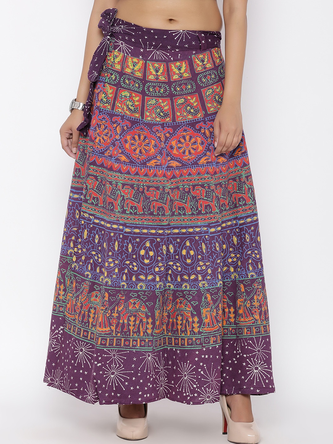

SOUNDARYA Women Purple & Red Printed Wrap Maxi Skirt