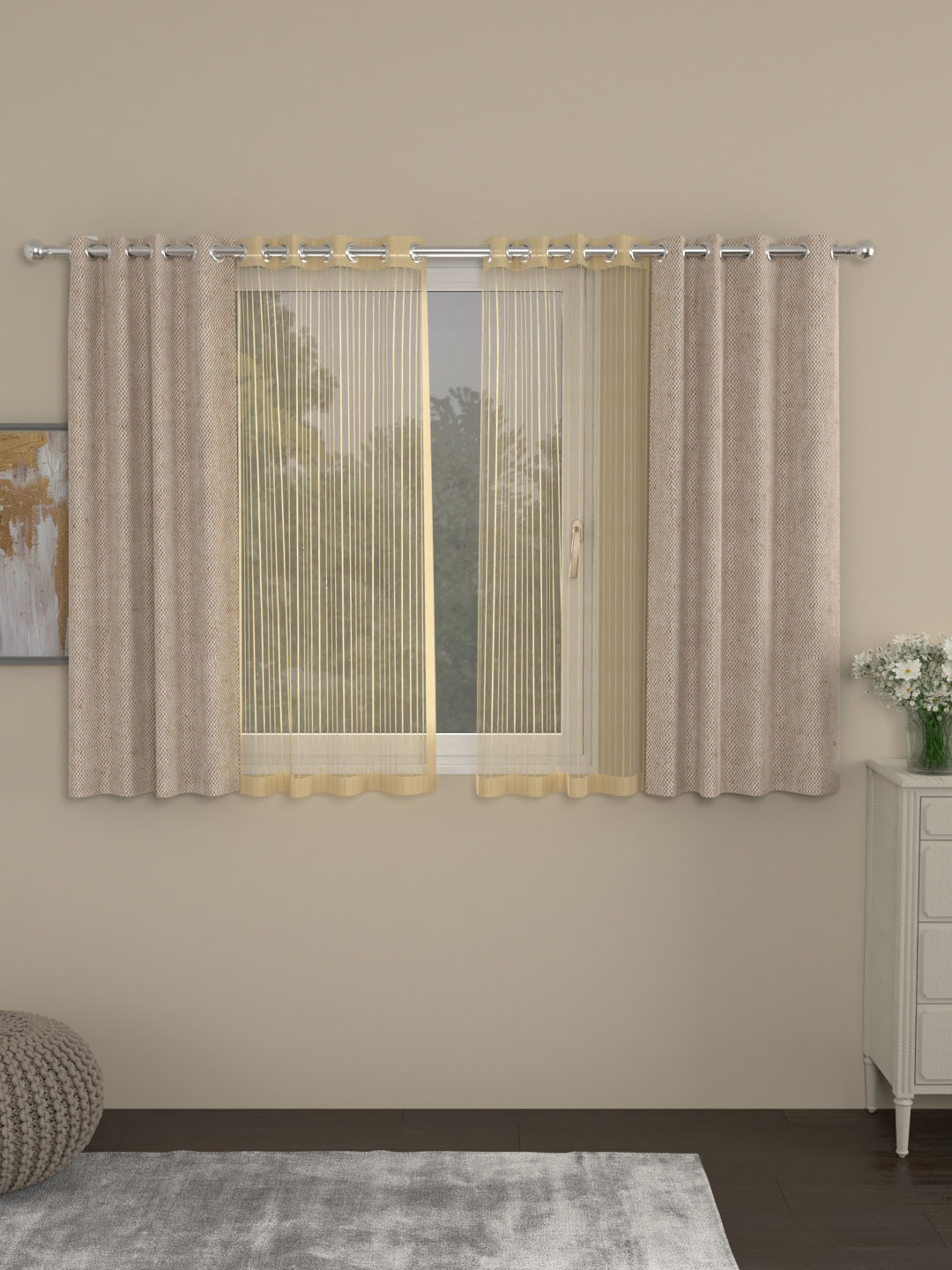 

ROSARA HOME Set of 4 Solid Window Curtains, Beige