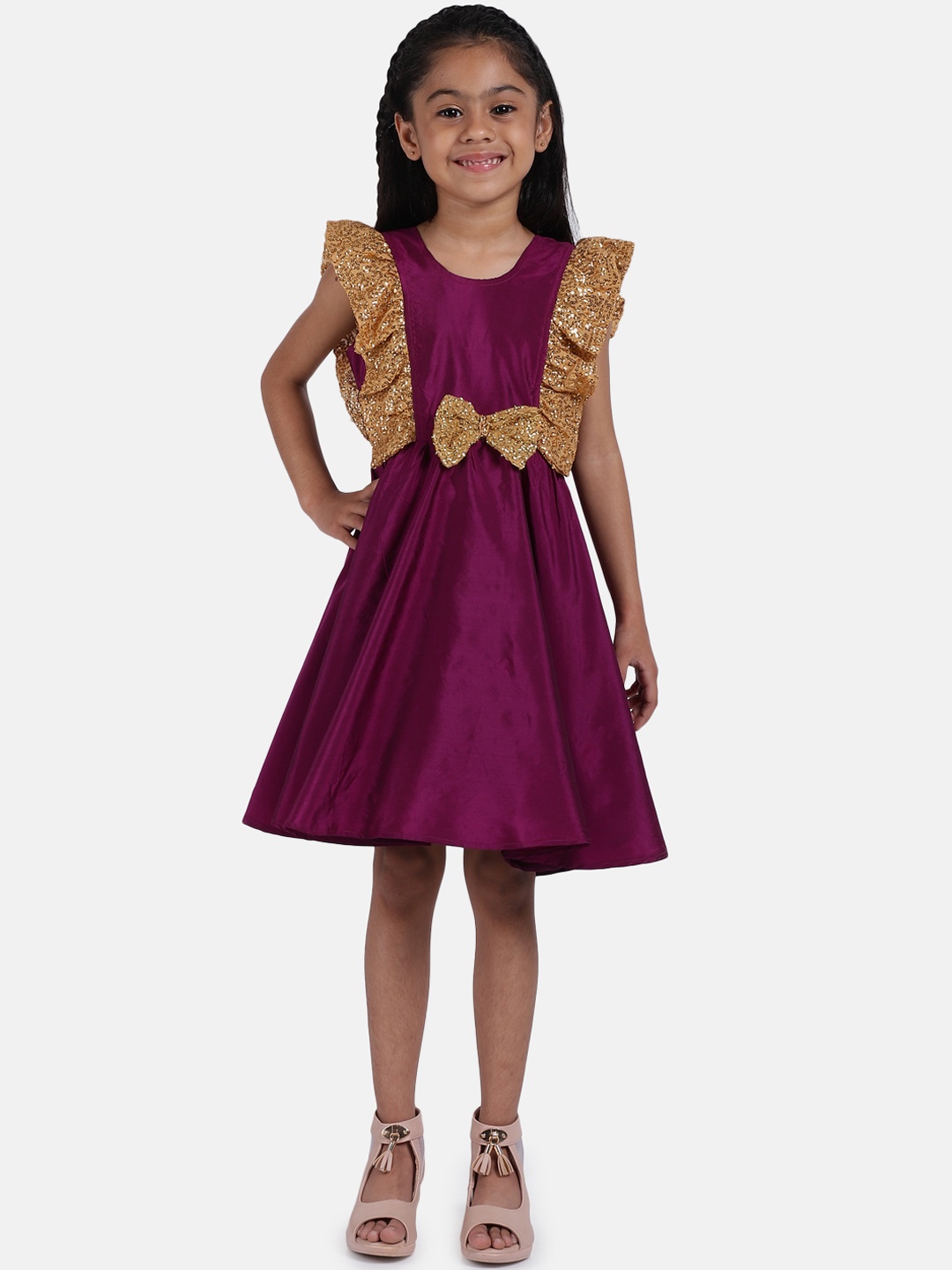 

BownBee Girls Purple Solid Fit and Flare Dress