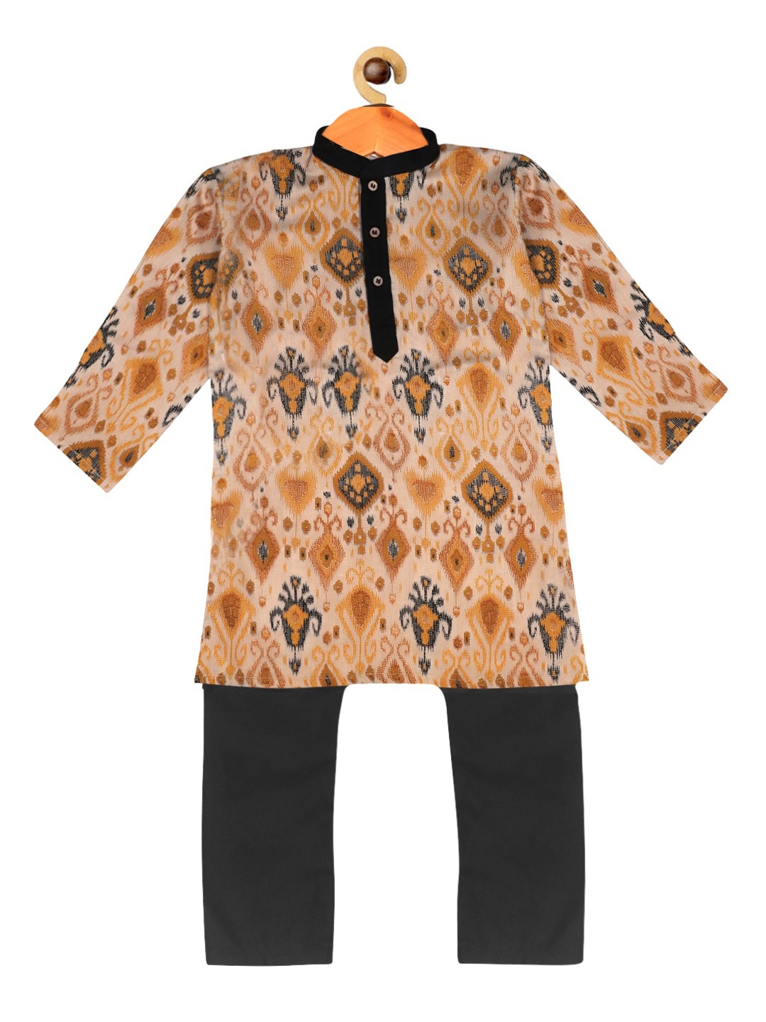 

SOULFULLY INDIAN Boys Cream-Coloured & Black Printed Kurta with Pyjamas