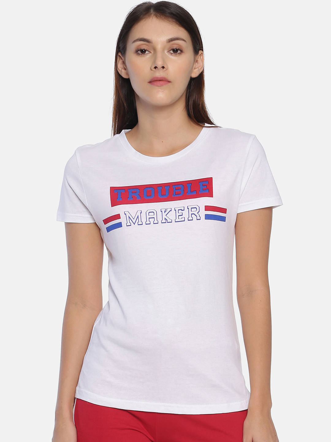 

Snarky Gal Women White Red Printed Round Neck Pure Cotton T-shirt