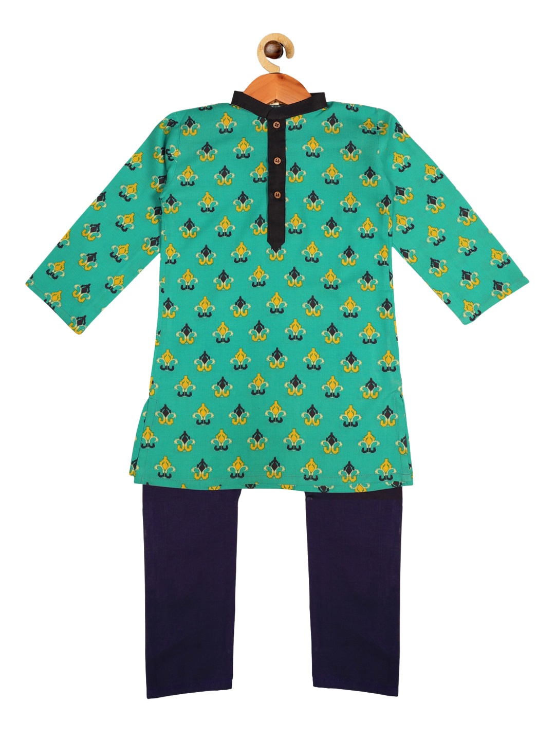 

SOULFULLY INDIAN Boys Sea Green & Navy Blue Printed Kurta with Pyjamas