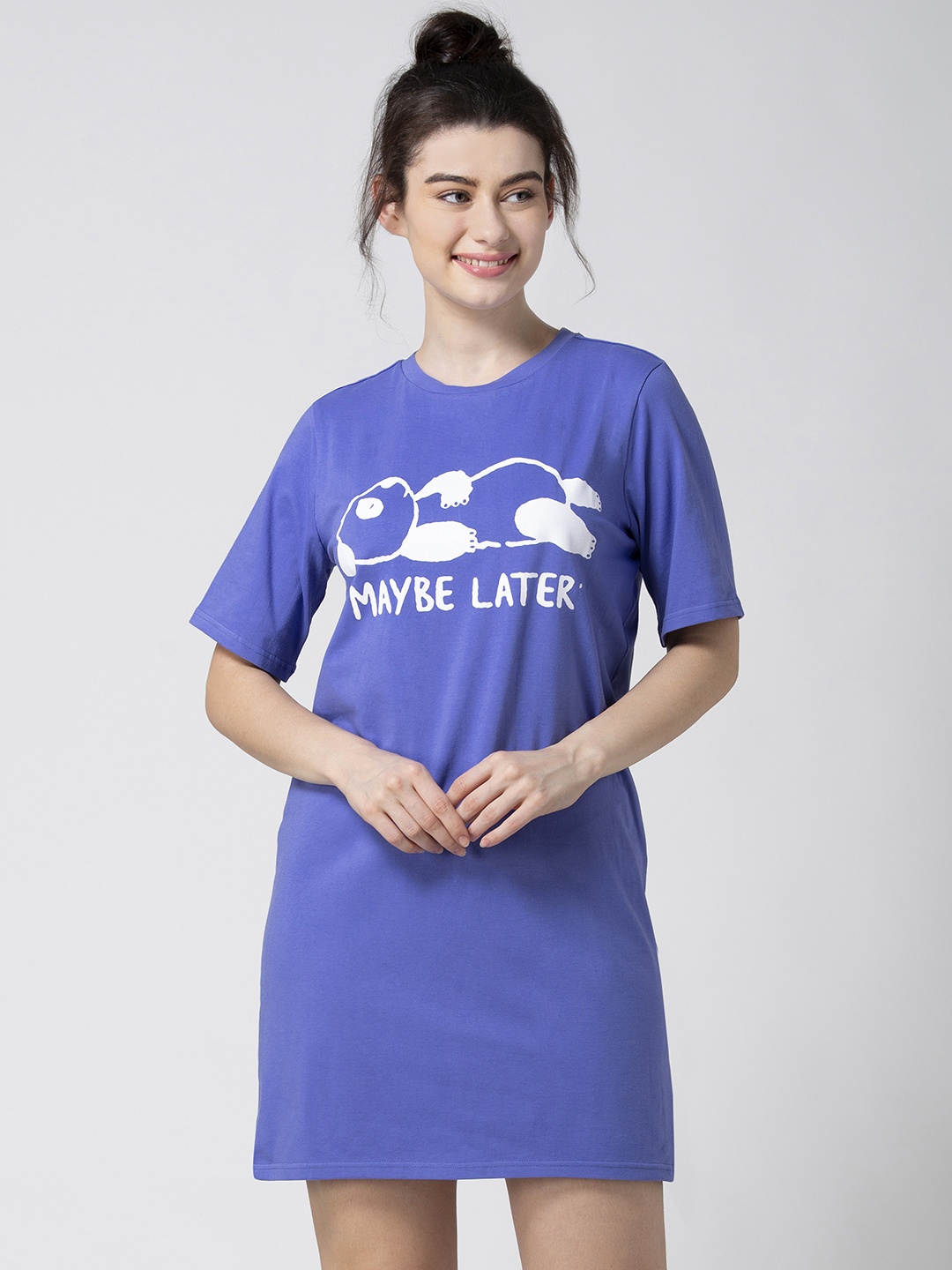 

ADORENITE Women Blue & White Koala Print Sleep Shirt
