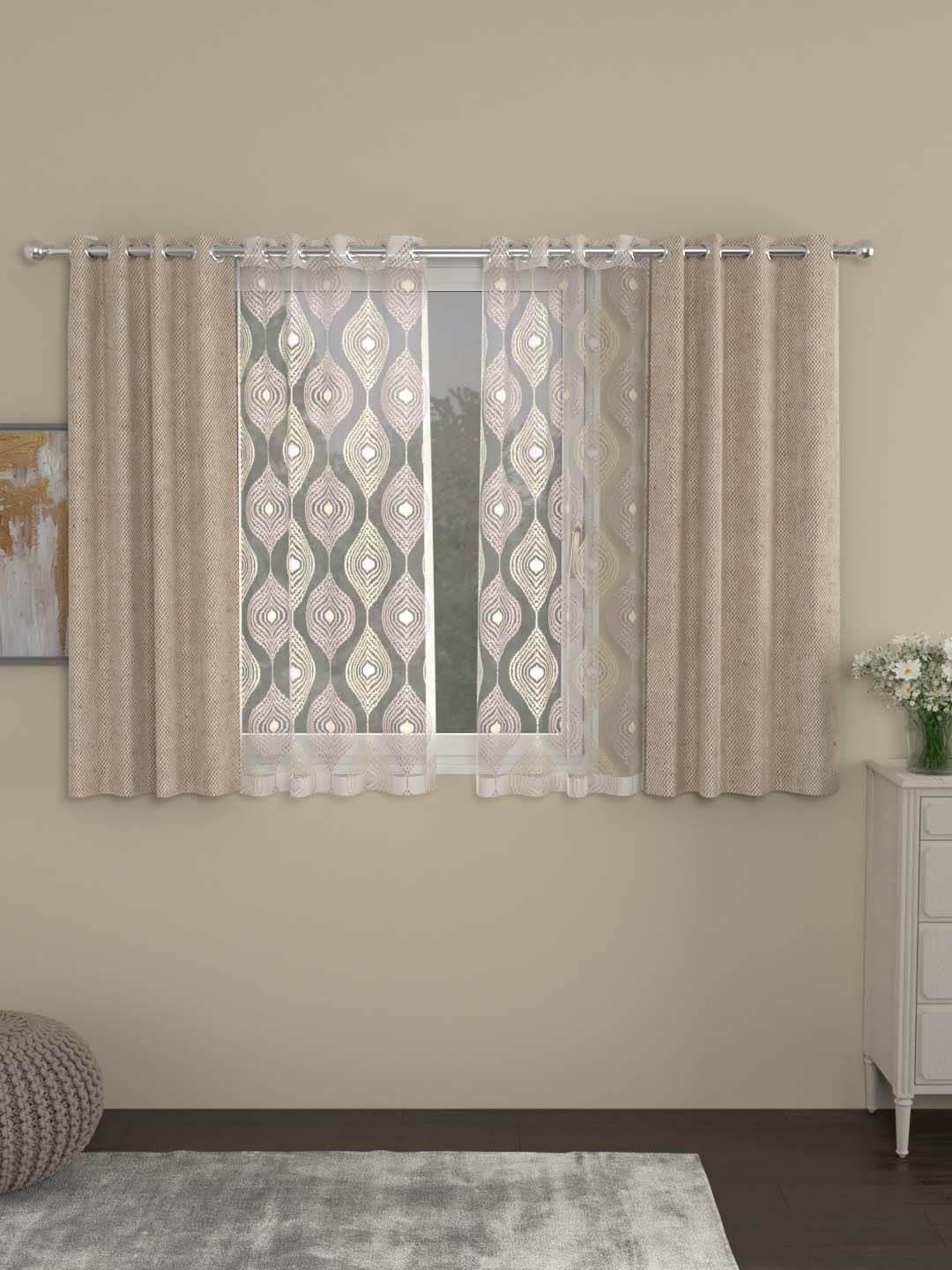 

ROSARA HOME Beige & Rose Gold Set of 4 Window Curtains